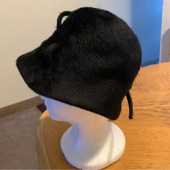 Vintage M’sieu Leon Black CLOCHE Felt Fur Mohair Hat Duchesse Lustra Loleil - Picture 3 of 11